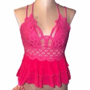 Adorable Summery Hot Pink Lace Babydoll Cami Top